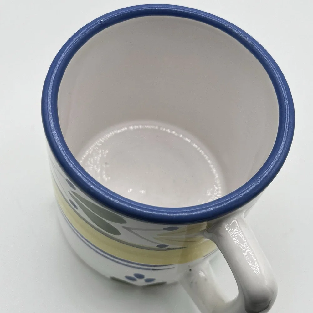 Pier 1 Solimar Mug Set 3 Hand Painted Tunisia‎ Blue Yellow Mediterranean Floral